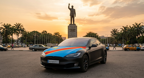 Drapeau Sénégal sur Tesla Model S — MonDrapeauAuto.fr